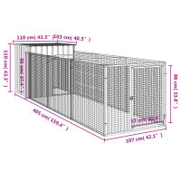 Hundehütte mit Auslauf Hellgrau 110x405x110 cm Verzinkter Stahl